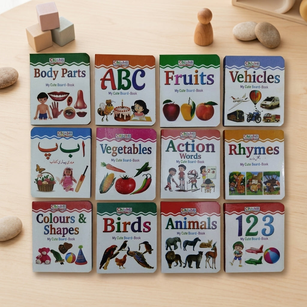First Learning Library - 12 in 1 Mini Library Books Educational Board Books for Kids