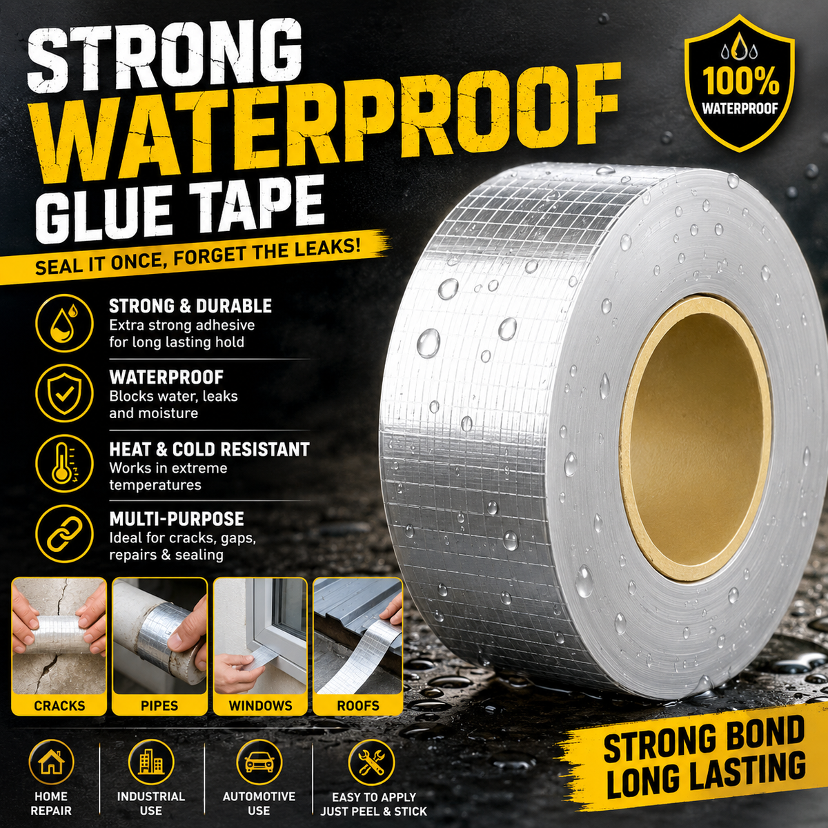 Strong Waterproof Glue Tape – Heavy-Duty Repair Solution 💪💧